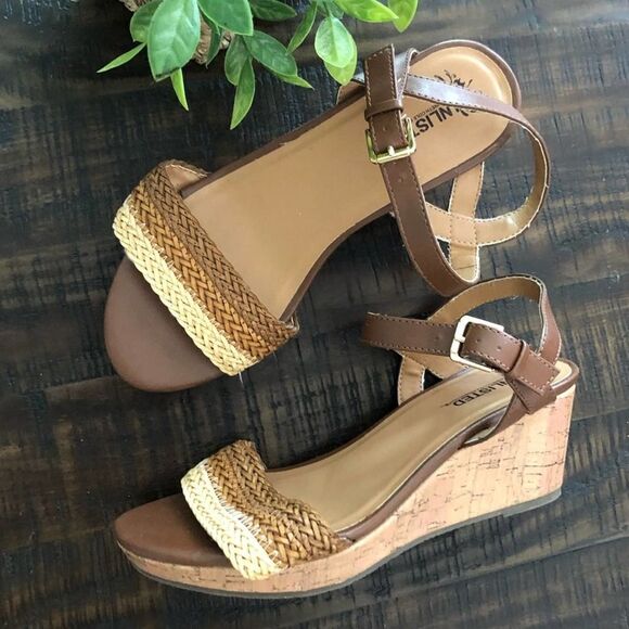 Unlisted Brown Carly Woven Wedge Sandals - Picture 1 of 10